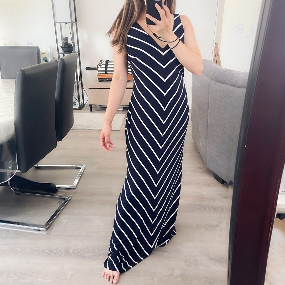 Flattering Stretchy V Illusion Navy Blue Beach Maxi Dress
